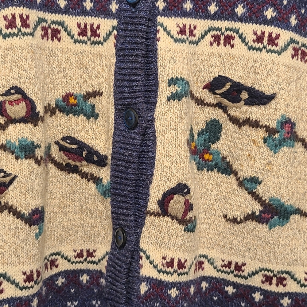 Northern Reflections Cartigan Button Front Christmas Sweater Birds 90s Size XL - Picture 2 of 5
